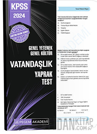 2024 KPSS Genel Yetenek Genel Kültür Vatandaşlık Yaprak Test Kolektif