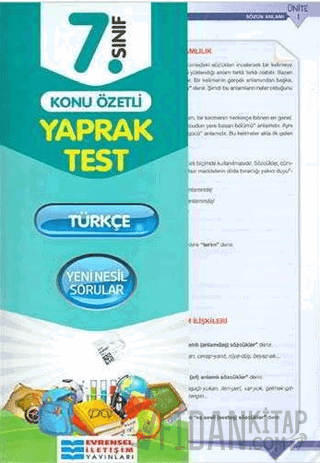 7. Sınıf Türkçe Konu Özetli Yaprak Test Kolektif