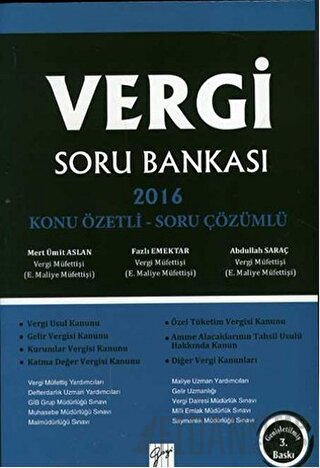 Vergi Soru Bankası 2016 - Konu Özetli Soru Çözümlü Abdullah Saraç