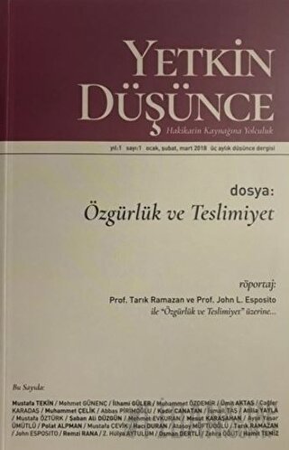 Yetkin Düşünce Dergisi Yıl: 1 Sayı: 1 Ocak, Şubat, Mart 2018